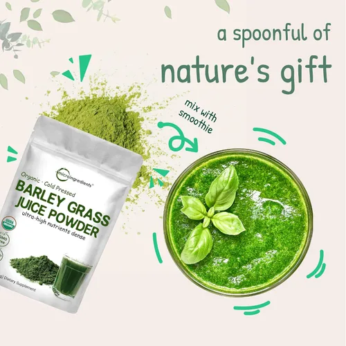 Vista 6 de Micro Ingredients Jugo de hierba de cebada orgánica en polvo, 10 onzas, prensado en frío, cultivado en Estados Unidos, vitaminas inmunológicas