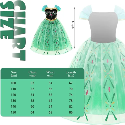 Vista 7 de Disfraz de princesa para niñas, disfraz verde con accesorios para cosplay, Navidad, fiesta de cumpleaños