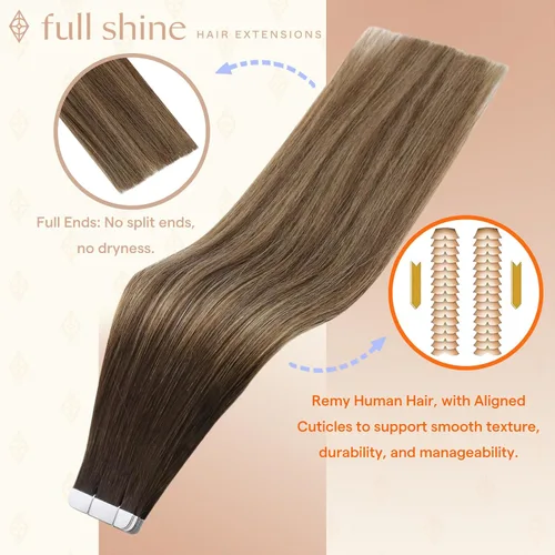 Vista 136 de Full Shine - Extensiones de cabello humano con cinta, mezcla de rubio hongo # 8 castaño ceniza resaltado 60 rubio ceniza