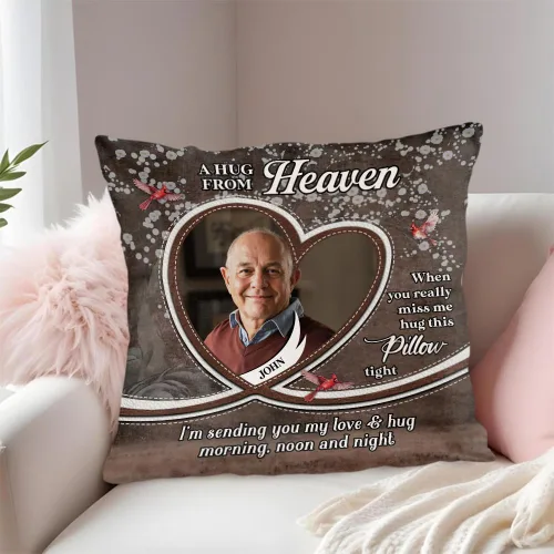 Vista 4 de ENCYCOM Almohada personalizada con texto en inglés "A Hug from Heaven", regalo de condolencias por pérdida de seres queridos, regalos de recuerdo