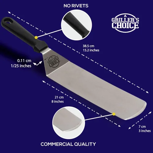 Vista 5 de Griller's Choice - Juego de espátulas para plancha de acero inoxidable, duradero, calidad comercial, apto para lavavajillas, ideal para Hibachi