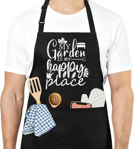 Vista 31 de Divertido delantal de cocina para mujeres y hombres, delantal de cocina para hornear con 2 bolsillos, lindo regalo de cumpleaños, Navidad, día