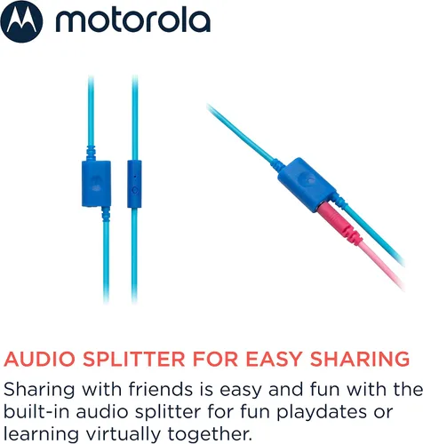 Vista 4 de Motorola Sound JR200 - Auriculares para Niños con Cable - Limitación de volumen 85 dB con Divisor de Audio - Libre de BPA - A partir de 3 años - Azul
