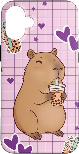 Vista 23 de Funda Kawaii Anime Capybara Beber Boba Bubble Tea Kids Girls para iPhone 17