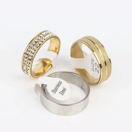 Vista 7 de 50PcsLot Fashion Stainless Steel Heart Rhinestone Band Rings For Women Men Mix Style Party Jewelry Wholesale