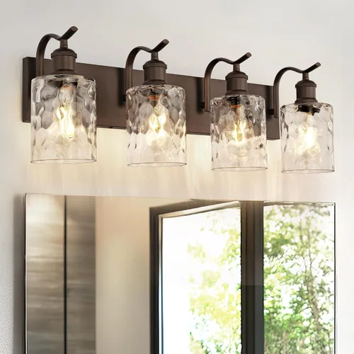 Vista 37 de Lámpara de tocador de baño de 3 luces, aplique de pared de níquel cepillado, lámpara de baño moderna con vidrio transparente, VL01BN-3 Níquel
