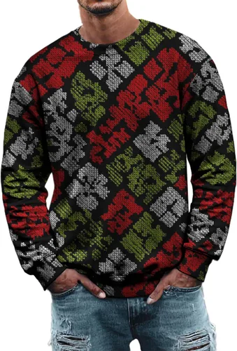 Vista 15 de MARSVOVO Sudadera para hombre 2025 para otoño e invierno, cuello redondo, básica, holgada, cómoda, cálida, moderna, casual, estampado, sin botones