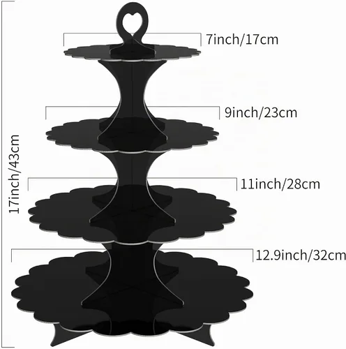 Vista 6 de Soporte redondo negro para cupcakes de 4 niveles, paquete de 2, elegante exhibición de postres para bodas, fiestas, cumpleaños