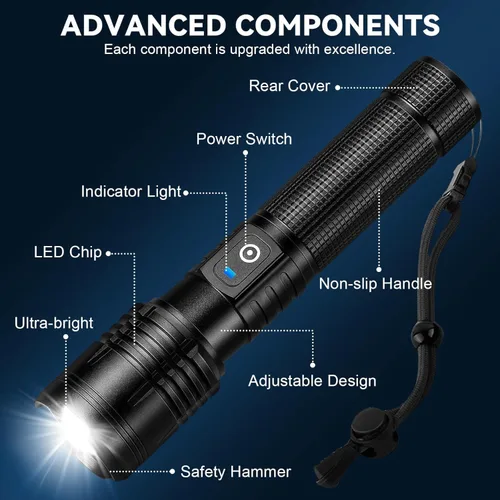 Vista 7 de Flashlight Rechargeable LED High Lumens - 99,000 lm Super Bright Flash Light with 5 Modes, Powerful Lintera for Home, Camping(2 Pack)