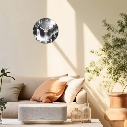 Vista 3 de XNM Relojes de Pared de Paisaje Natural para Baño, Funciona con Pilas, 30.5 cm, Negro y Blanco, Redondo, Silencioso, sin Tictac, de Vidrio, Pequeño