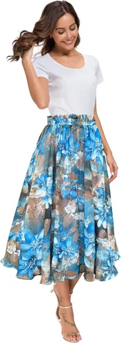 Vista 4 de Afibi - Falda larga con estampado floral de cintura alta y con bolsillos para mujer