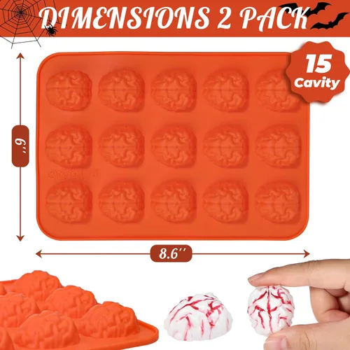 Vista 5 de Webake Brain - Molde de chocolate para Halloween, tamaño bocado, 15 cavidades para Halloween, chocolate, dulces, gelatina, cupcake, golosinas