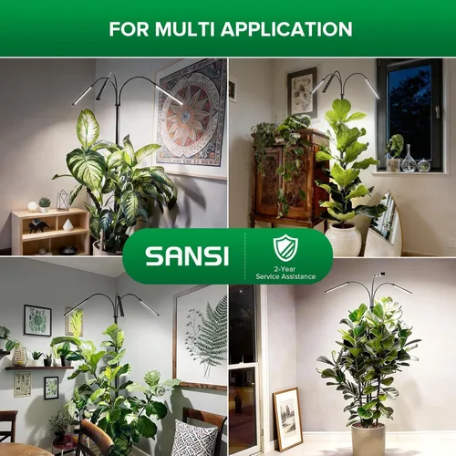 Vista 9 de SANSI Luz de cultivo para plantas de interior, luces LED de 3 cabezales para cultivo en interiores, espectro completo de 79 a 90 pulgadas de altura