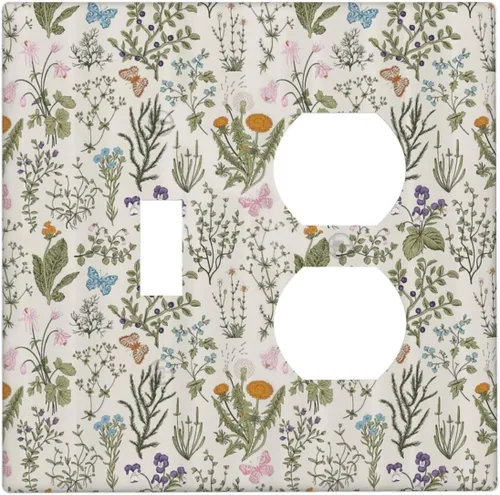 Vista 111 de William Morris Floral Boho Azul Medianoche Azul Bohemio Flor 1 Banda Dúplex Cubierta de Salida Decorativa Receptáculo Único Interruptor Eléctrico