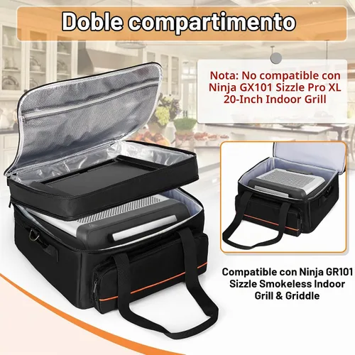 Vista 2 de Bolsa de transporte de parrilla de doble capa samdew, funda para parrilla compatible con Ninja GR101 Sizzle sin humo para interiores y plancha