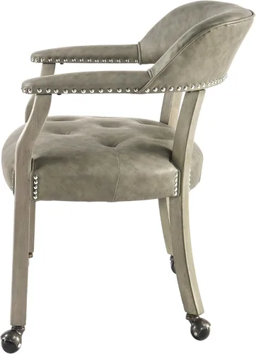 Vista 9 de Silla de comedor con ruedas y brazos, sillas de póker de PU, gris antiguo