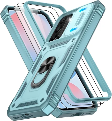 Vista 48 de Gritup Funda para Google Pixel 6 con cubierta deslizante para cámara y protector de pantalla (2 unidades), soporte de anillo giratorio 360°, funda