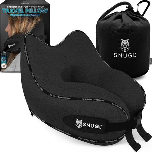Vista 19 de SNUGL Almohada de viaje – Almohadas de espuma viscoelástica – Almohada para el cuello para avión con bolsa de transporte y clip – Almohadas de apoyo