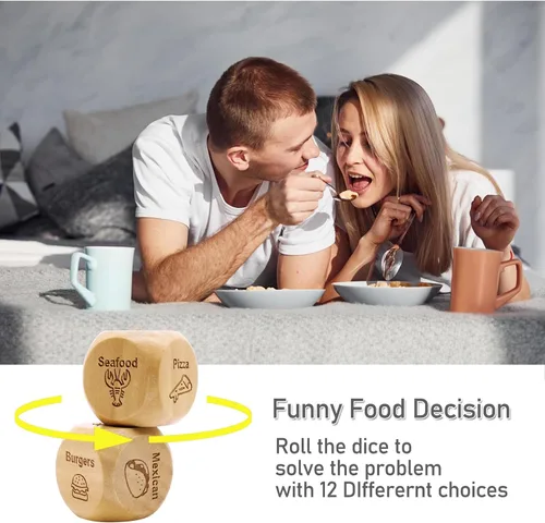 Vista 5 de Dados de Decisión de Comida para Noche de Citas con 12 Opciones de Comida para Solteros y Parejas para Resolver el Dilema "¿Qué Comer?" Ideal