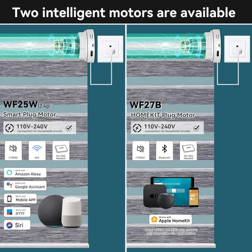 Vista 6 de Persianas motorizadas de cebra compatibles con HomeKit, Alexa, Google, persiana enrollable de doble capa con motor cableado Wi-Fi/Bluetooth, 110