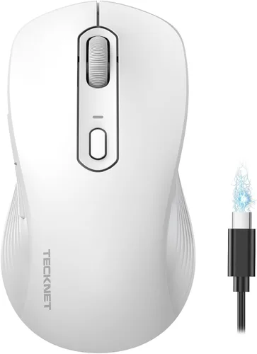 Vista 8 de TECKNET Ratón Bluetooth recargable, [USB y BT5.0/BT3.0] Ratón inalámbrico Negro
