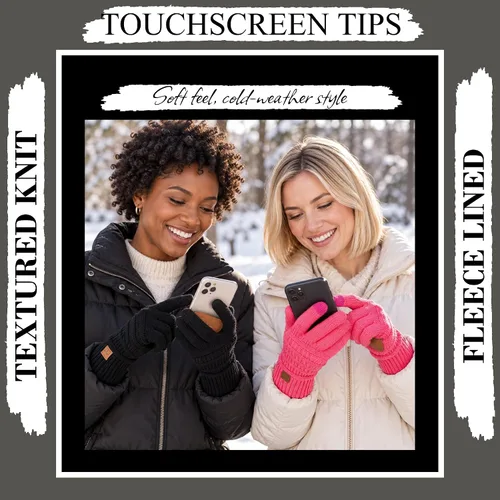 Vista 5 de Funky Junque Guantes de invierno para mujer – Lindos guantes de punto con forro polar para pantalla táctil y mensajería para mujeres, accesorios