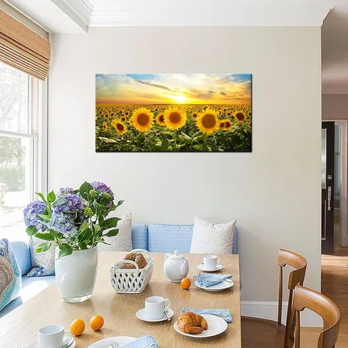 Vista 5 de Biuteawal Lienzo impreso con diseño de girasol, arte de pared, paisaje, paisaje, flores, campo, obra de arte, pintura moderna para el hogar, cocina