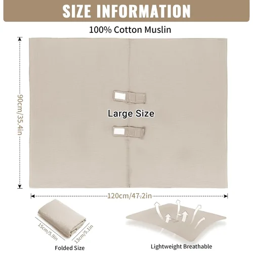 Vista 4 de Metplus - Funda para asiento de automóvil de muselina para bebés, 100% algodón Funda transpirable para asiento de automóvil para bebé, para Cereal