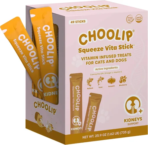 Vista 15 de Choolip Golosinas Vita Stick para lamer para gatos y perros, paquete de variedad de apoyo cerebral de 49 unidades, pollo y atún con DHA, CoQ10