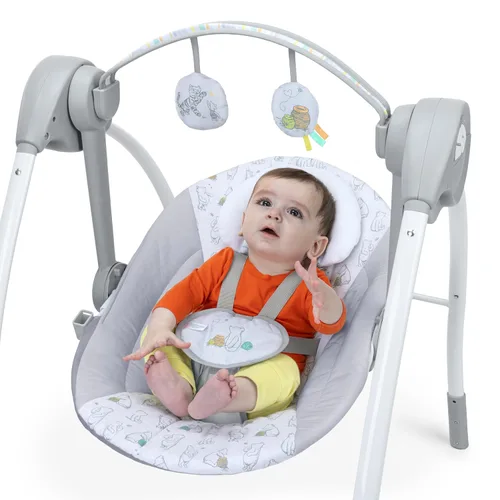 Vista 8 de Bright Starts Disney Baby Winnie The Pooh Milestone Swing, amigos clásicos, diseño plegable con juguetes y melodías, unisex, recién nacido +