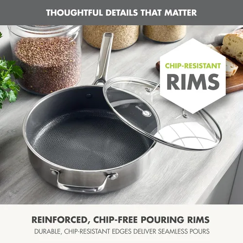 Vista 7 de GreenPan Hybrid 5QT Stainless Steel Saute Pan with Lid, Ceramic Nonstick Plateado