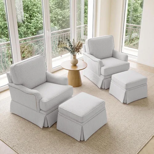 Vista 33 de Silla decorativa giratoria con otomana de almacenamiento, gris a rayas