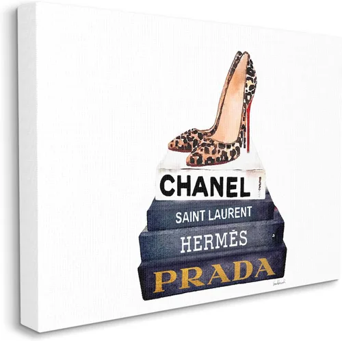 Vista 2 de Stupell Industries Glam Fashion Book Set Leopardo Zapatos Tacones Estirado Lienzo Arte de Pared Fabricado con Orgullo en Estados Unidos Stupell