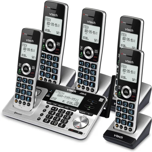 Vista 11 de VTech VS113-5 Teléfono inalámbrico de 5 teléfonos de rango extendido para el hogar con bloqueo de llamadas, conecte a celular Bluetooth, pantalla