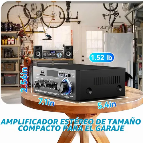 Vista 3 de Amplificador estéreo AK45 Pro Receptores de audio para el hogar, potencia nominal 50W x2, máx. 800W, receptor de audio estéreo de 2.0 canales