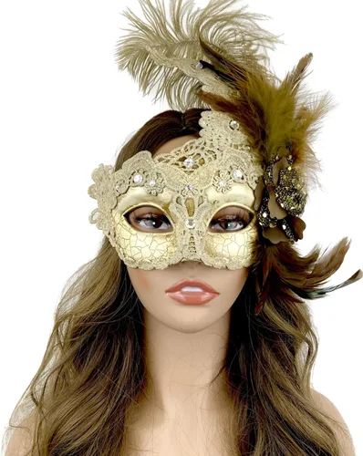 Vista 8 de Máscara de plumas venecianas para mujer, disfraz de Halloween, Mardi Gras, cosplay, fiesta de boda