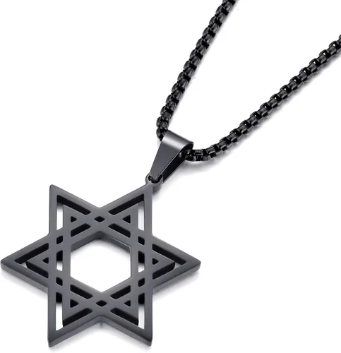Vista 2 de vicima Collar con colgante de estrella de David para hombre de acero inoxidable con colgante hexagonal judío para hombre