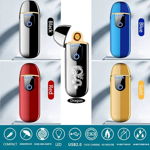 Vista 6 de Encendedor electrónico inteligente dorado – Mini USB recargable, resistente al viento, encendido táctil, plasma, con indicador de encendido