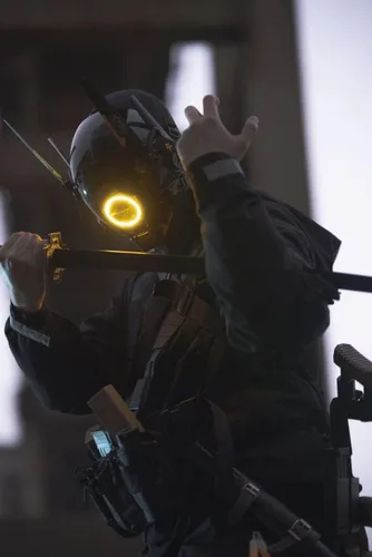 Vista 3 de WHKJSS Techwear - Máscara Cyberpunk para hombre, impermeable, festival de música, Halloween, fiesta, uso de fotografía de video, tira de luz LED