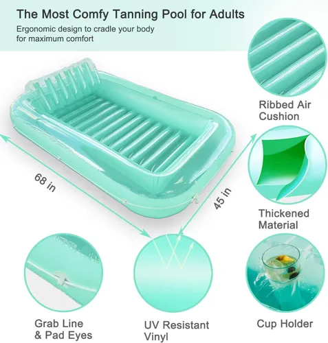 Vista 5 de Float Joy Tanning Pool Floats Adult Inflatable Tanning Bed for Backyard Lake Floats Tanning Pool Lounger Sunbathing Pool