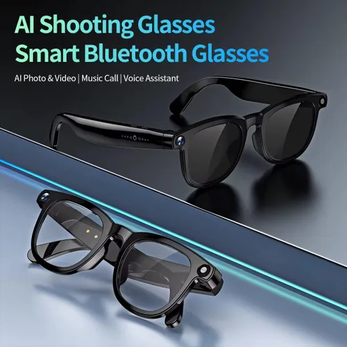 Vista 3 de Lentes inteligentes Bluetooth AI con cámara de 8 MP para hombres y mujeres, traducción en tiempo real, negro, asistente de voz AI integrado, control