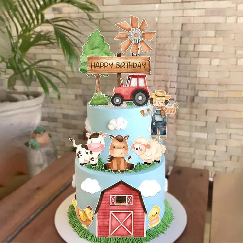 Vista 3 de Decoración para tartas de granja para tartas de cumpleaños de granja, decoración de pasteles de animlas de granja para decoración de fiesta