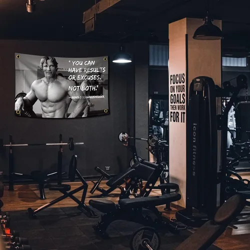 Vista 4 de Arnold Schwarzenegger Puedes tener resultados o excusas. No ambos. Bandera de 3 x 5 pies Cartel Inspirador Bandera duradera para pared de cueva