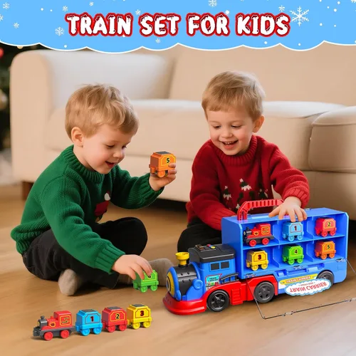 Vista 5 de AuroTops Juguetes para niños de 3, 4, 5, 6 años para niños, niña, niño, juguetes 2 en 1, camiones de juguete para niños pequeños, juego de tren