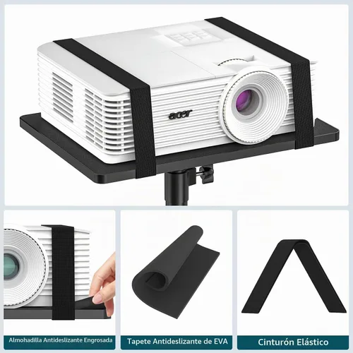 Vista 5 de Trípode para proyector de 23 a 51 pulgadas, soporte de trípode para laptop con banda elástica, altura ajustable para oficina, hogar, escenario
