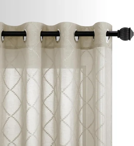 Vista 11 de KOUFALL Cortinas negras de 63 pulgadas de largo para dormitorio, juego de 2 paneles transparentes con ojales para ventana, cortinas geométricas