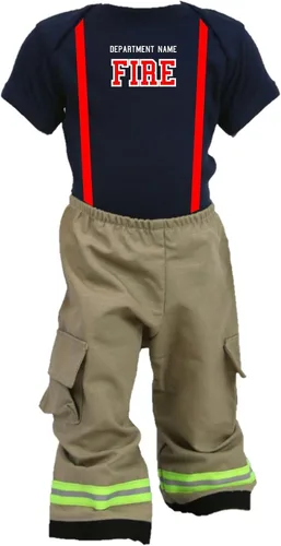 Vista 2 de Traje de bebé de 2 piezas de color bronceado personalizado original de bombero