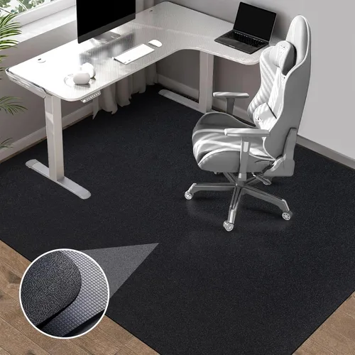 Vista 10 de Tapete para silla de oficina para suelo de madera dura: 53 x 45 pulgadas, alfombrilla grande para silla rodante negra para pisos de madera dura