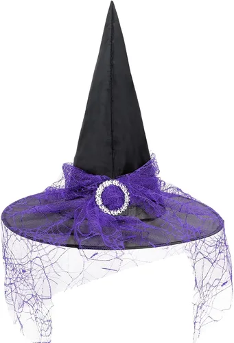 Vista 40 de Zando Sombreros de bruja de encaje para mujer, accesorios de disfraz de Halloween, accesorios de disfraz de bruja plegables para colgar
