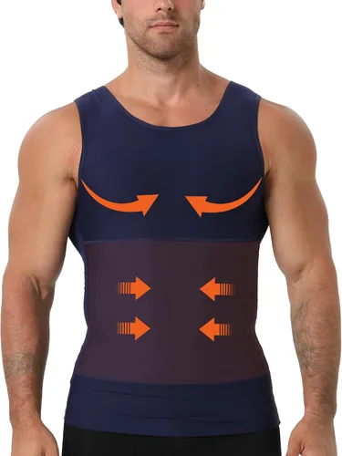 Vista 10 de Camiseta de compresión para hombre Body Shaper Slimming Tank Top Beige